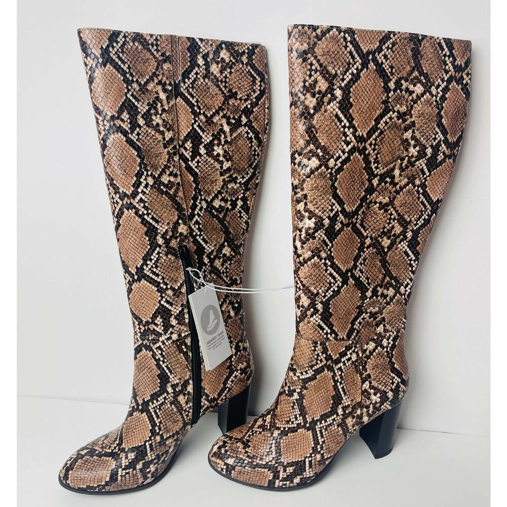 Women's Brandee Knee High Heeled Fashion‎ Boots - Snake Size 6/A New Day Taupe